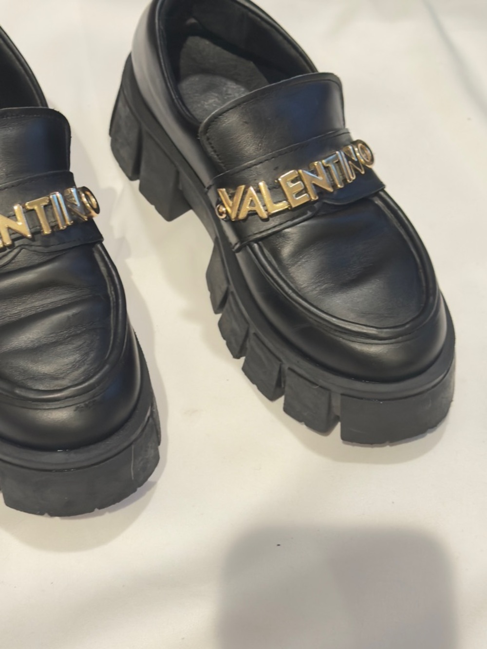 Valentino Black Loafers with Gold Logo